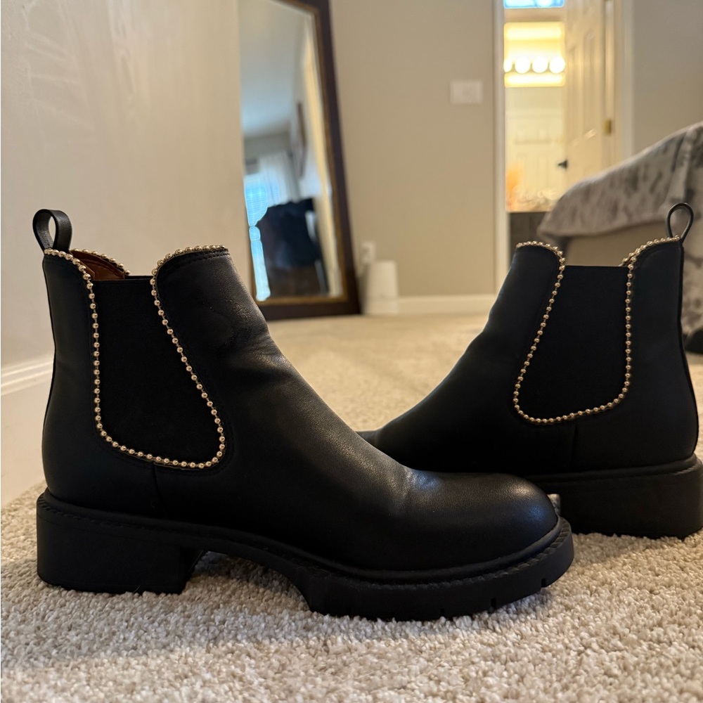 Black Ankle Boots with Pearl Detailing